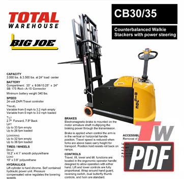 Big Joe CB30/35 Counterbalance Walkie Stacker Features Brochure