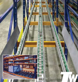Pallet Flow Racking - Gravity Flow System - Pallet Flow systems are ideal where pallets are being handles where space is at a premium and perfect for product that have expiration dates.