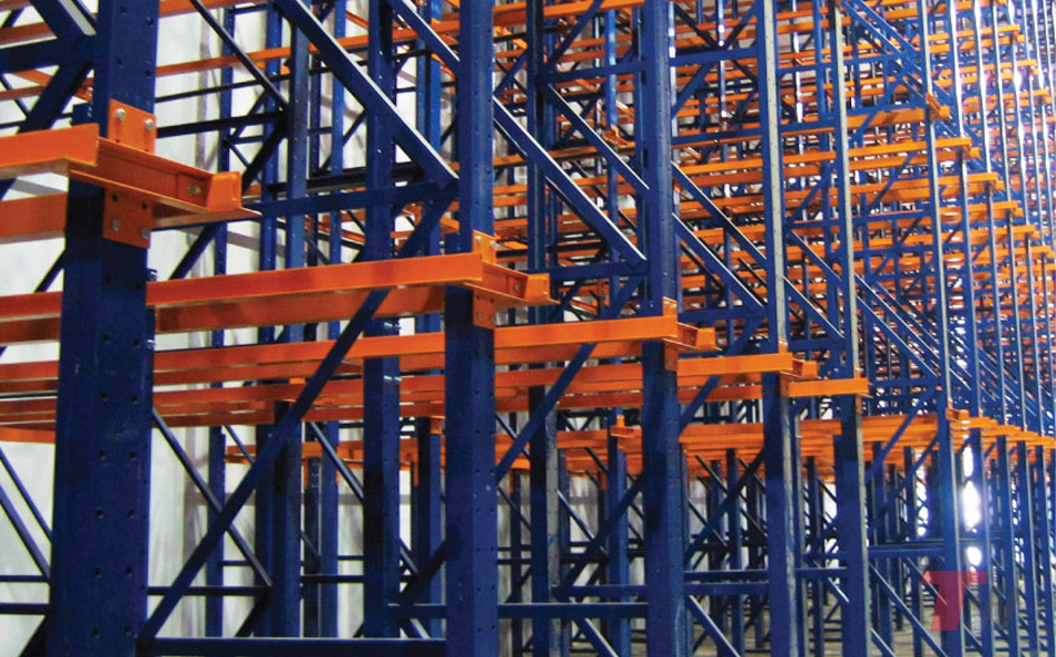 This dense storage system requires much less aisle space compared to other types of racking, making it ideal for cooler and freezer applications. Use less energy with more efficient use of your space.
<ul>
 	<li>Saves Time on Picking and Replenishing</li>
 	<li>Maximizes Square Footage in Your Warehouse</li>
 	<li>Unlimited Storage Depth</li>
</ul>
