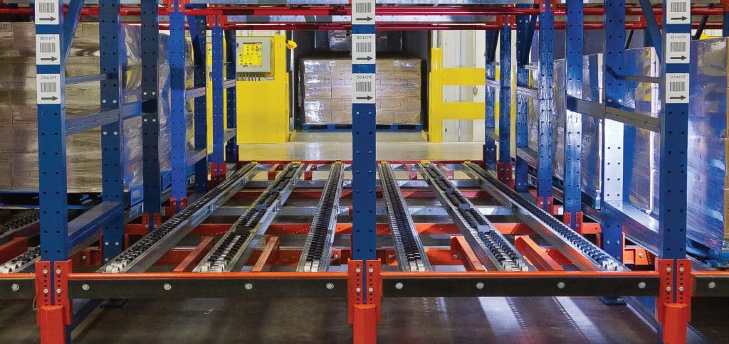 total warehouse storage skate wheel pallet flow rack system double inventory