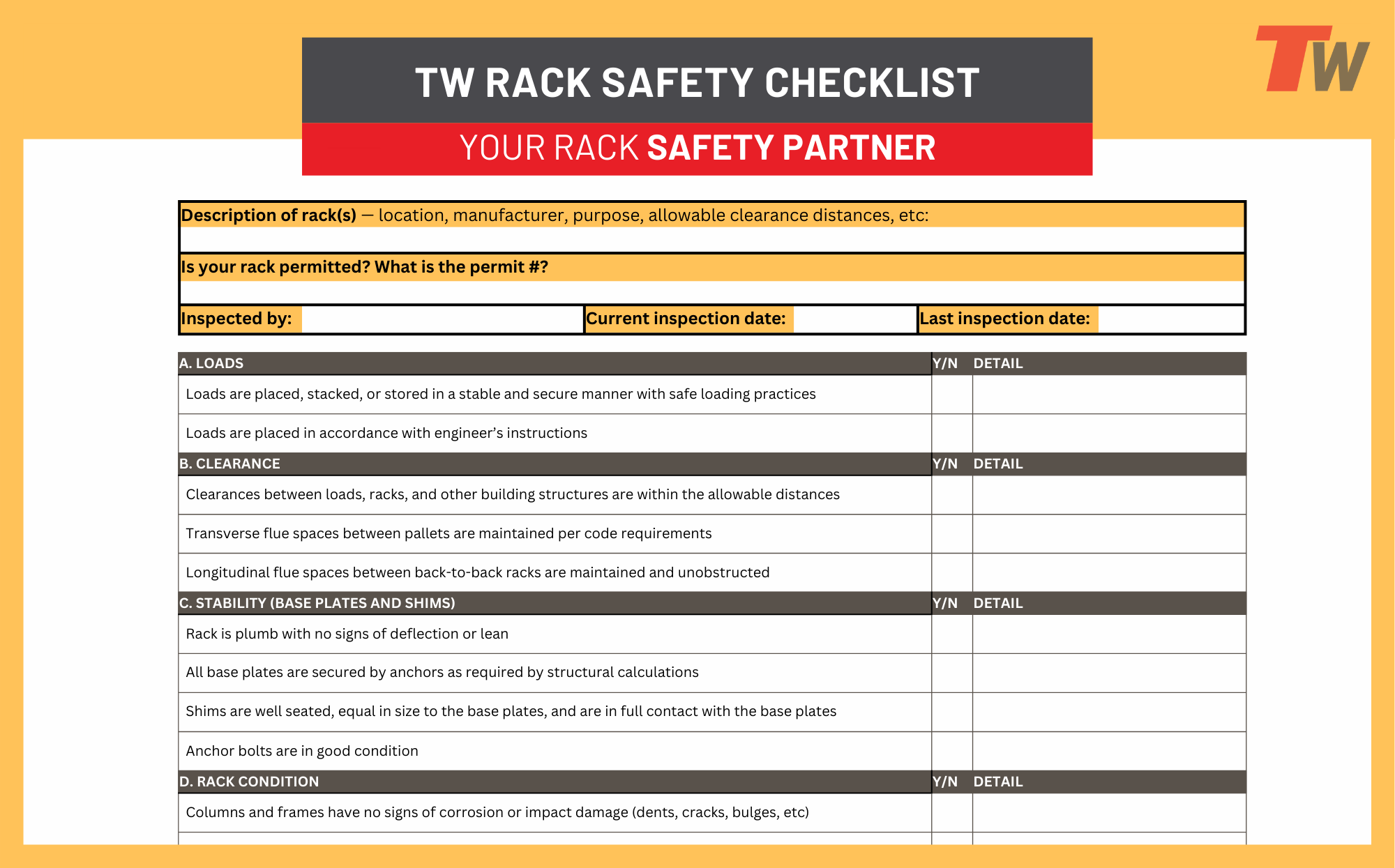 TW Rack Inspection Checklist
